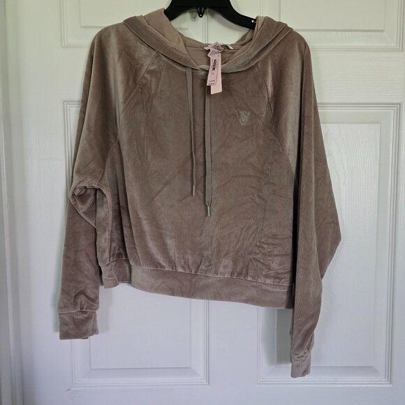 NWT Victoria's Secret L Tan Velvet Lounge hoodie - Picture 1 of 4